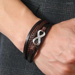 Bangle Fashion Punk Leather Bracelet For Men Stainless Steel Multilayer Braided Rope Male Lover