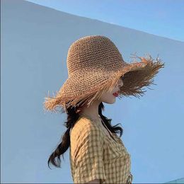 Wide Brim Hats Bucket Womens Large Straw Beach Girl Cap Breathable Sunscreen Uv Protection Ladies Sun Visor Female Big Empty Q240404