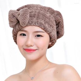 Towel 1 Pcs Shower Super Absorbent Quickly Dry Hair Hat Wrapped Drying Spa Bowknot Coral Fleece Bathroom Accessories