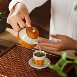 Teaware Sets Non-Heritage High-End Handmade Bamboo Cup Anti-Scald Tea Dehua Ceramic One Pot Two Cups Teapot Set Suit