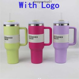 Stanleiness wholesale 40oz H20 Tumblers Cup With Handle Insulated Stainless Steel Tumbler Lids Straw Car Travel Mugs Coffee Tumbler Termos 40 oz Cups ready to s 667T