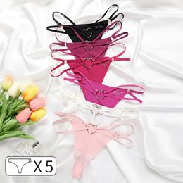 5Pcs Iron Ring Sexy Women G String Briefs Ice Silk Panties Girls Underwear Thong Seamless Underpants Lingerie Plus Size SXL 240407