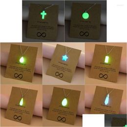 Pendant Necklaces Luminous Fluorescent Crystal Glow In The Dark Hexagonal Clavicle Chain Fashion Luminous-Jewelry-Decor Drop Deliver Dhfls
