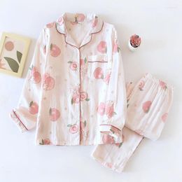 Home Clothing Print Flower 2PCS Pajamas Suit Women Long Sleeve Intimate Lingerie Casual Cotton Sleep Set White Homewear Pyjamas