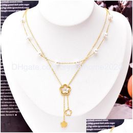 Pendant Necklaces Double Layered 18K Gold Clover Necklace White Shell Jewellery For Women Gift Drop Delivery Pendants Otdax