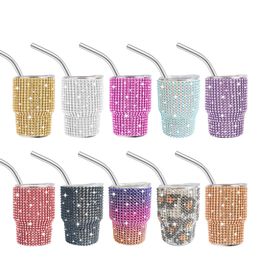 3oz Shot Glass Leopard Diamond Sippy Cup Stainless Steel Wine Tumbler Vacuum Insulated Car Mugs With Lid And Straws