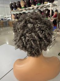 Grey Curly Bob Wigs Short Silver Grey Afro Kinky Curly Wigs For Women Ombre Grey Coloured Scalp Top Machine Made Wig 150Density