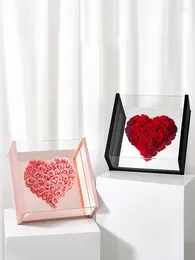 Gift Wrap 1pcs Mirror Transparent Heart-shaped Flower Arrangement Box Acrylic Heart Shaped Rose