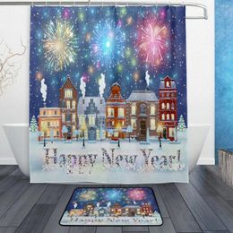 Shower Curtains Happy Year And Merry Christmas Winter Fireworks Waterproof Polyester Fabric Curtain