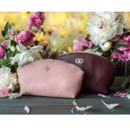 Storage Bags Leather Makeup Bag Personalised Bridesmaid Gift Ideas For Women Case Make Up Toil