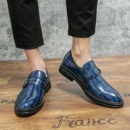 Casual Shoes Men Loafer Leather Side Metal Buckle Mens Dress Black And Blue Platform