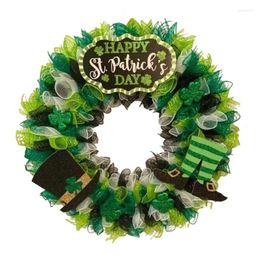 Decorative Flowers Green Artificial Shamrock Wreath With Sign Spring Summer For Front Door