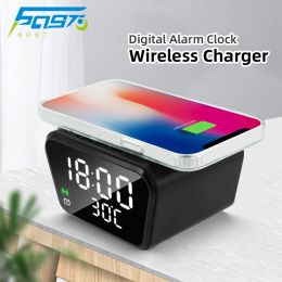 Chargers 6097 Wireless Charger for Iphone 13 12 Pro Digal Alarm Clock Wireless Charger for Xiaomi Time Memory Digital Thermometer Clock