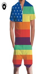 Mens Romper Gay Pride Rainbow Men Jumpsuit 3D Graphic One Piece Romper Casual Zipper Overalls USA American Flag Beach Men039s S3004296