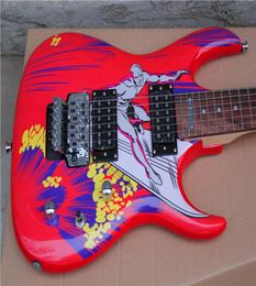 Anniversary Limited Edition Rare Joe Satriani Red Electric Guitar Surfing Painting Top Floyd Rose Tremolo Bridge Chrome Hardware2465959