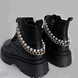 Elegant Luxury Double Layer Pearl Chains Martin Boots Shoes Buckles Women Y2k DIY Shoes Charm Accessories Shoes Decor