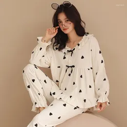 Home Clothing Cotton Women Sleep Set Long Sleeve Intimate Lingerie Roubd Collar 2PCS Pyjamas Suit Nightwear Spring Pyjamas