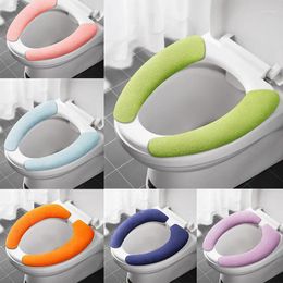 Toilet Seat Covers 1 Pair Universal Cover Sticky Pad Washable Bathroom Warmer Lid Cushion Solid Color