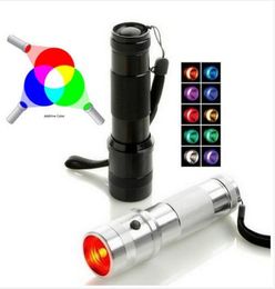 New Arrival LED RGB Color Changing Torch Flashlight3W Aluminium Alloy RGB Edison Multi color led flashlight rainbow of colors Fla7446167