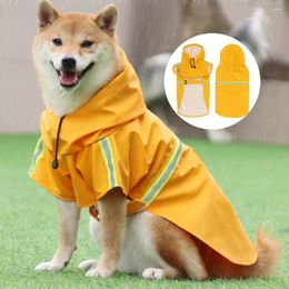 Dog Apparel Large Raincoat Adjustable Pet Water Proof Clothes Lightweight Rain Jacket Poncho Hoodies With Strip Reflective (Yellow)