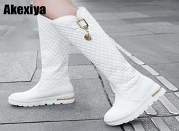 New Women Boots Knee High Boots Square Heels Fashion Round Toe Rubber Sole Woman Leather Shoes Winter Black Y2001145844861