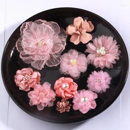 Decorative Flowers 10PCS/Lot Pink Series Mix Styles Set Chiffon Fabric For Wedding Dress Hat Shoes Decoration