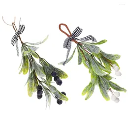 Decorative Flowers 2 Pcs Home Decor Xmas Mistletoe Pendant Branch Decorate Hanging Christmas Teardrop Swag Staircase