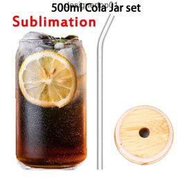Stanleiness Sublimation New 12/16/20oz tumblers Creative Sequins Glass Can shape Bottle with Lid and Straw Summer Drinkware Mason Jar Juice Cup Y2MQ