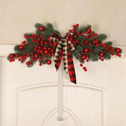 Decorative Flowers 1pc Christmas Plaid Bow And Red Fruit Door Decoration Personalized Creative Home Party Holiday Gift Supplies Pendants