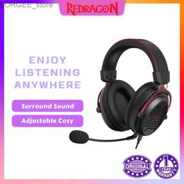 Cell Phone Earphones Redragon H386 USB Diomedes Wired Gaming Headset 7.1 Surround Sound 53MM Drivers Detachable Microphone Headphone Y240407