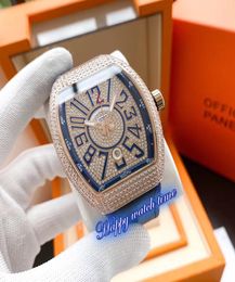 High version V45 SC DT Watches Diamond Date Dial Rose Gold Steel Case Automatic Mechanical Movement Blue Leather Strap Designer Me6219430