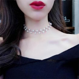 Chains Imitation Pearl Chain Choker Simple Gold Colour Clavicle Necklace For Women Fashion Party Jewellery Trendy Wear