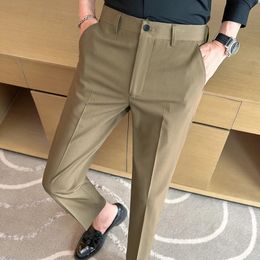 2024 Summer Business Dress Pants Men Ice Silk Breathable Ankle Length Office Social Suit Pants Casual Wedding Groom Trousers