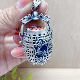 Chains Chinese Style Can Be Opened Hollow Out Vintage Pendant 925 Silver Enamel Colourful Stereoscopic Cylinder Necklace Banquet Jewellery