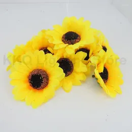 Decorative Flowers 7cm Mini Silk Sunflower Artificial Head For Wedding Party Home Decoration DIY Wreath Scrapbooking Fake K