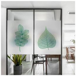 Window Stickers Custom Size Decorative Film Nordic Leaves Frosted Stained Glass Sticker For Bathroom