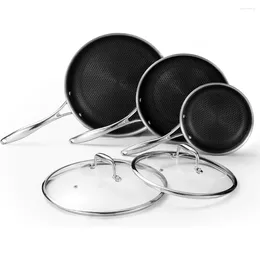 Pans Fry Pan Set 5-Piece 8 10 And 12-Inch Frying Cookware With Glass Lids Skillet Stay-Cool Handl