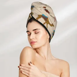 Towel Rapid Dry Egyptian Pattern Microfiber Anti Frizz Hair Quick For Girls Beach Shower Cap