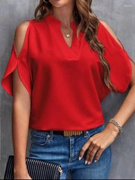 Women's Blouses Women Clothing 2024 Summer Short Sleeve Blouse Casual Loose Chiffon Shirts Off Shoulder Solid Streetwear Office Work Tops