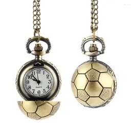 Pocket Watches Retro Soccer Ball Shape Bronze Round Quartz Watch With Chain Necklace Jewellery Gifts