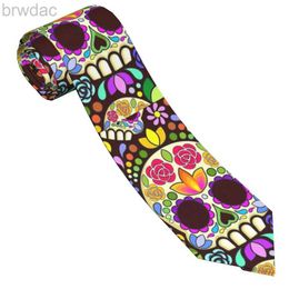 Neck Ties Skull Floral Mexican Calaveras Men Necktie Silk Polyester 8 cm Classic Neck Ties for Mens Accessories Office 240407