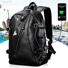 Multi-function Bags Mens backpack USB rechargeable waterproof fashionable Pu leather travel bag leisure school yq240407