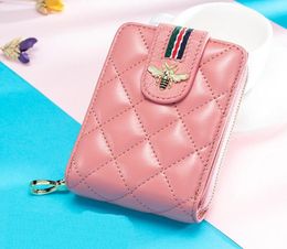 New RFID protected Genuine leather bee women designer card holders lady fashion sheep leather zero wallets female casual 3876852