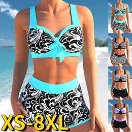 Women's Swimwear 2022 Womens Sexy Trendy Loose Size Two Piece Bikini Set Womens Fashion High Waist Swimwear Summer New Design Printed Swimwear J240403