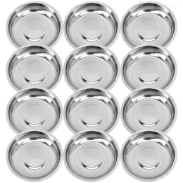 Plates 12 Pcs Stainless Steel Plate Serving Tray Condiment Bowls Thicken Small Metal Prep Sauce Child Cups Mixing