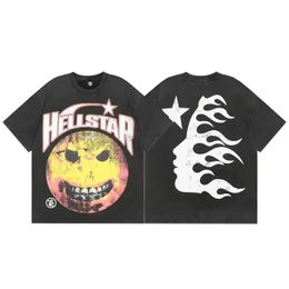 Hellstar Shirt Mens Designer Women Tshirts Street Short Sleeve Hipster t Washed Fabric Graffiti Lettering Foil Print Vintage Black Loose Tees YVBZ