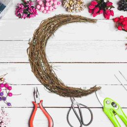 Decorative Flowers Smilax Rattan Hand Woven Rings Moon Shaped Wreath Frame Floral DIY Dream Catcher Christmas Making Base