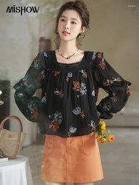 Women's Blouses MISHOW French Embroidered Dandelion 2024 Spring Korean Versatile Lyocell Lace Square Neck Loose Tops MXD13X1366