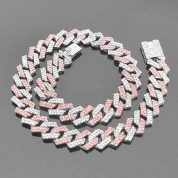 Mens Accessories Wholesale Diamond Pink Full Hip Hop Cuban Chain Necklace