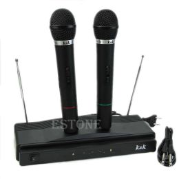 Microphones High Quality Wireless Microphone System Dual Handheld 2 x Mic Cordless Receiver